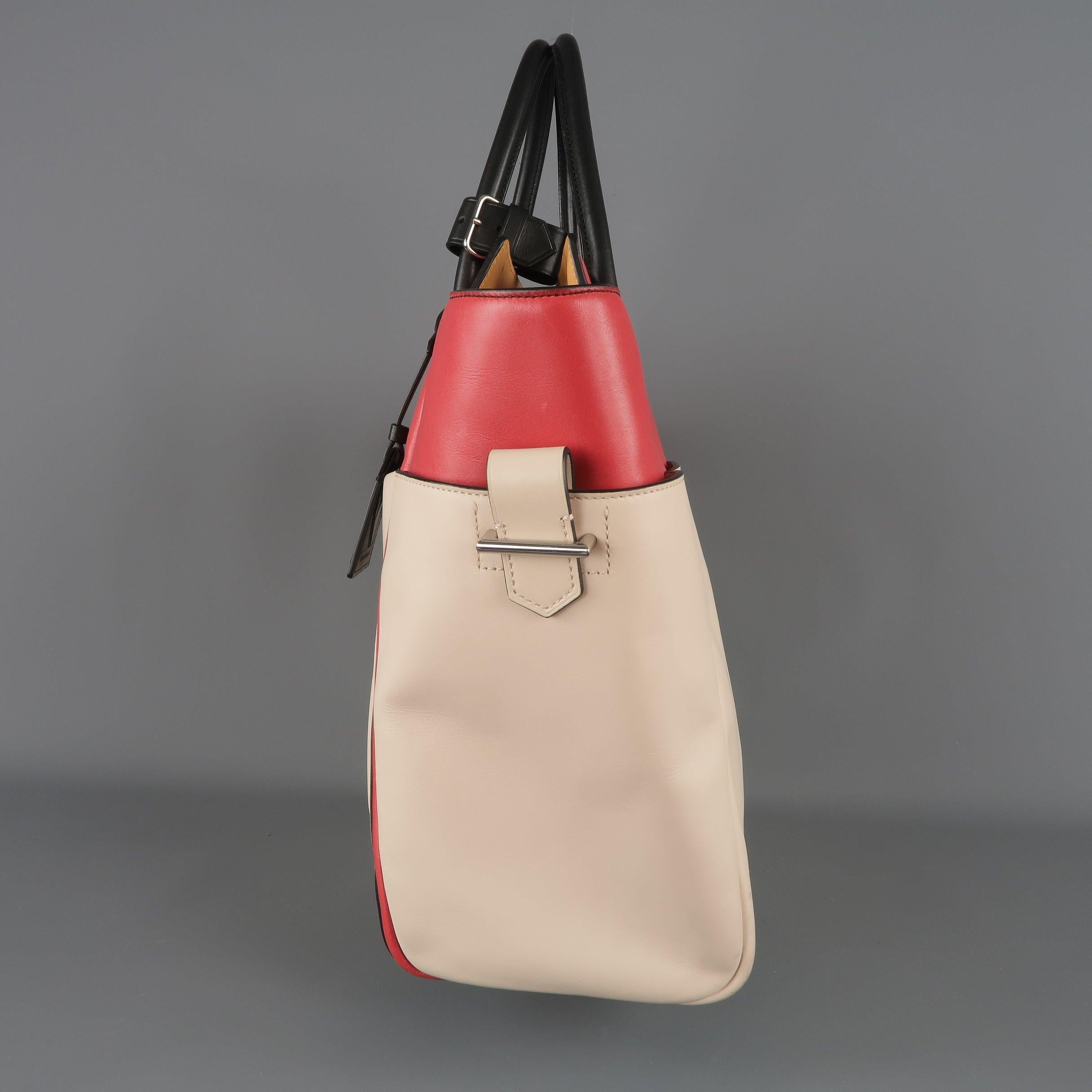 REED KRAKOFF Red Black & Light Pink Leather Tote Handbag In Good Condition For Sale In San Francisco, CA
