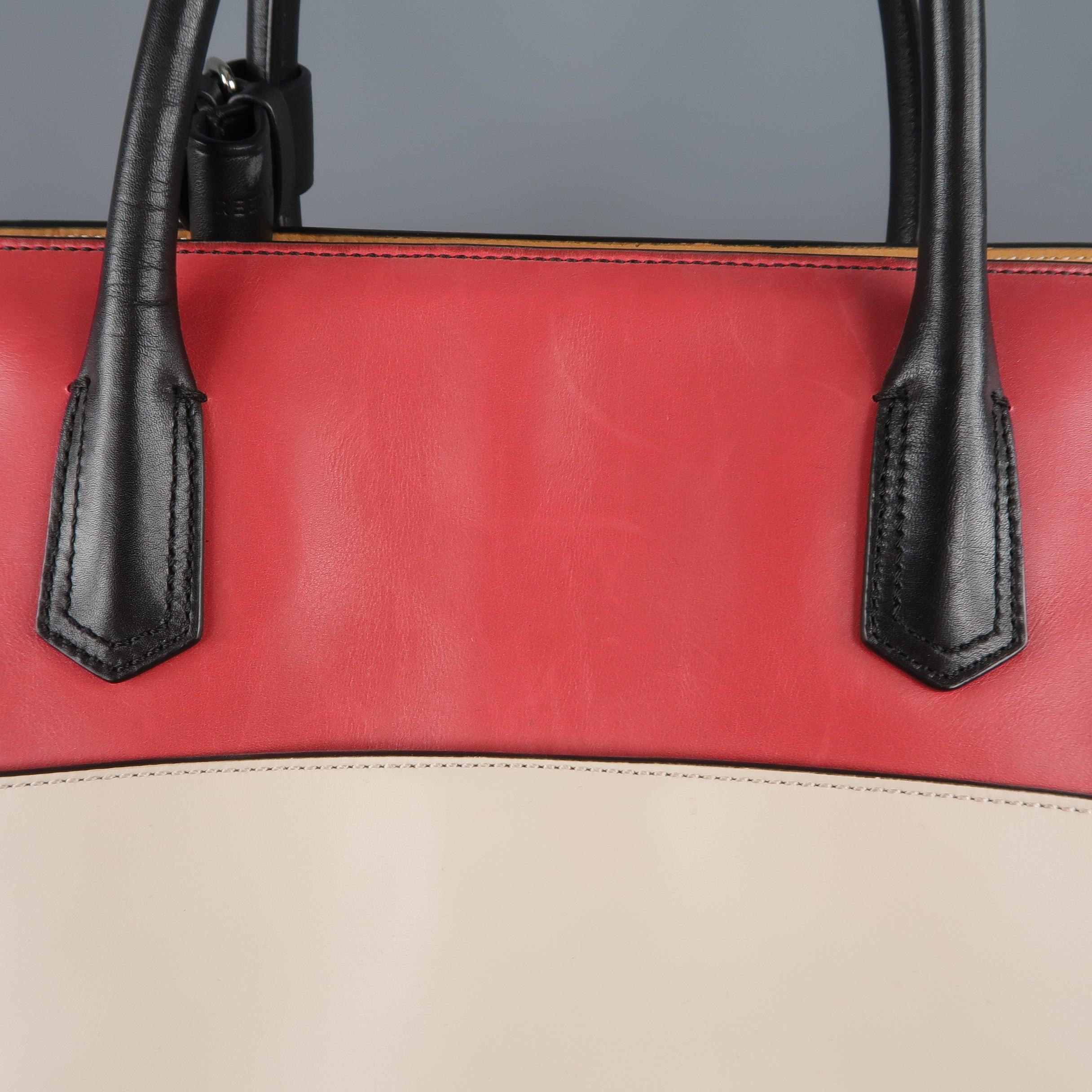 REED KRAKOFF Red Black & Light Pink Leather Tote Handbag For Sale 1
