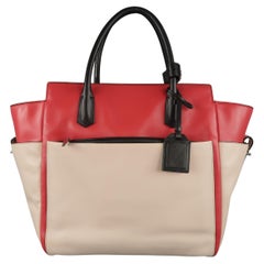 Vintage REED KRAKOFF Red Black & Light Pink Leather Tote Handbag