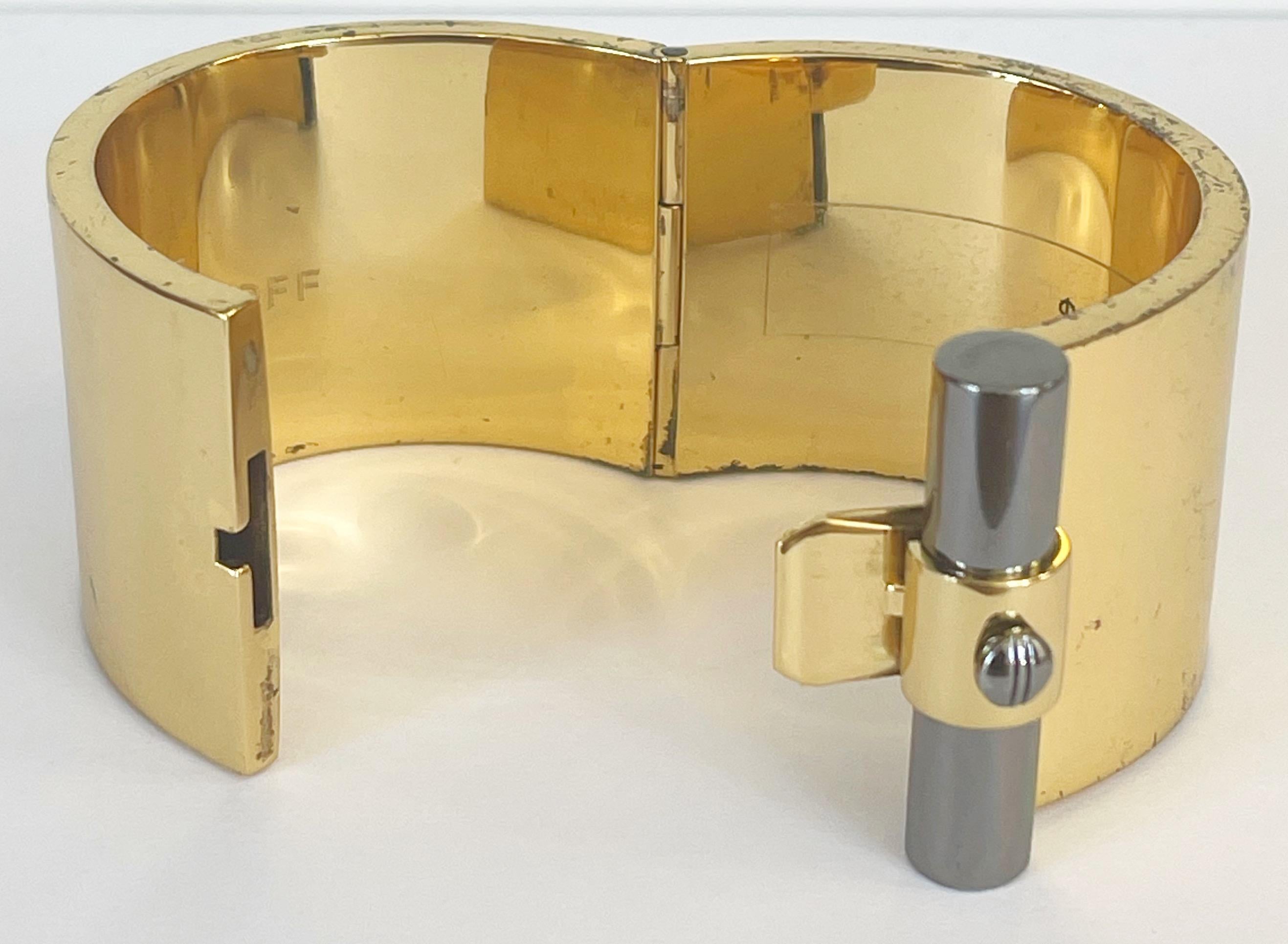 Reed Krakoff Resort 2013 Distressed Gold + Gunmetal T Bar Cuff Bracelet  For Sale 1