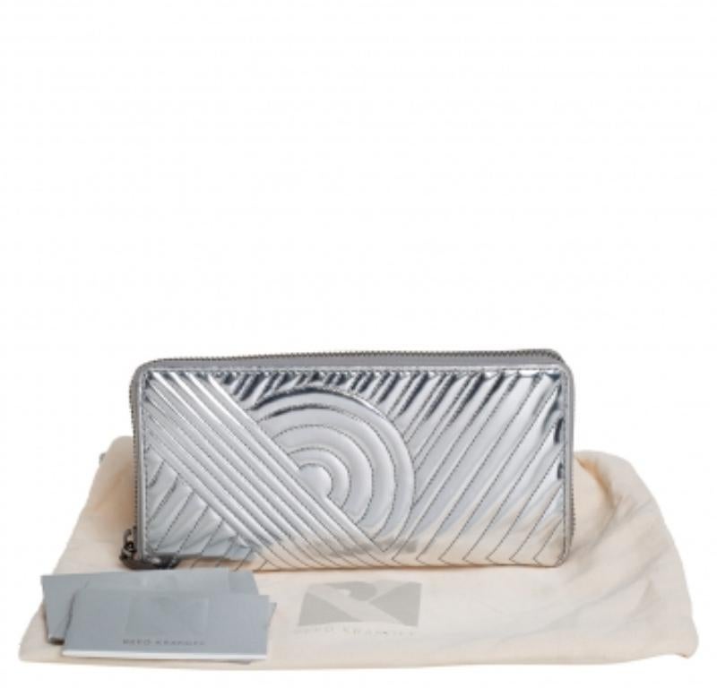 Reed Krakoff Silver Leather Zip Around Wallet For Sale 7