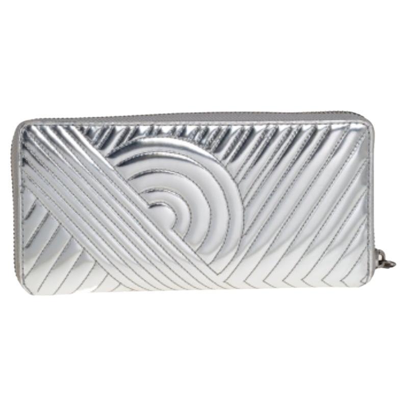 Reed Krakoff Silver Leather Zip Around Wallet For Sale