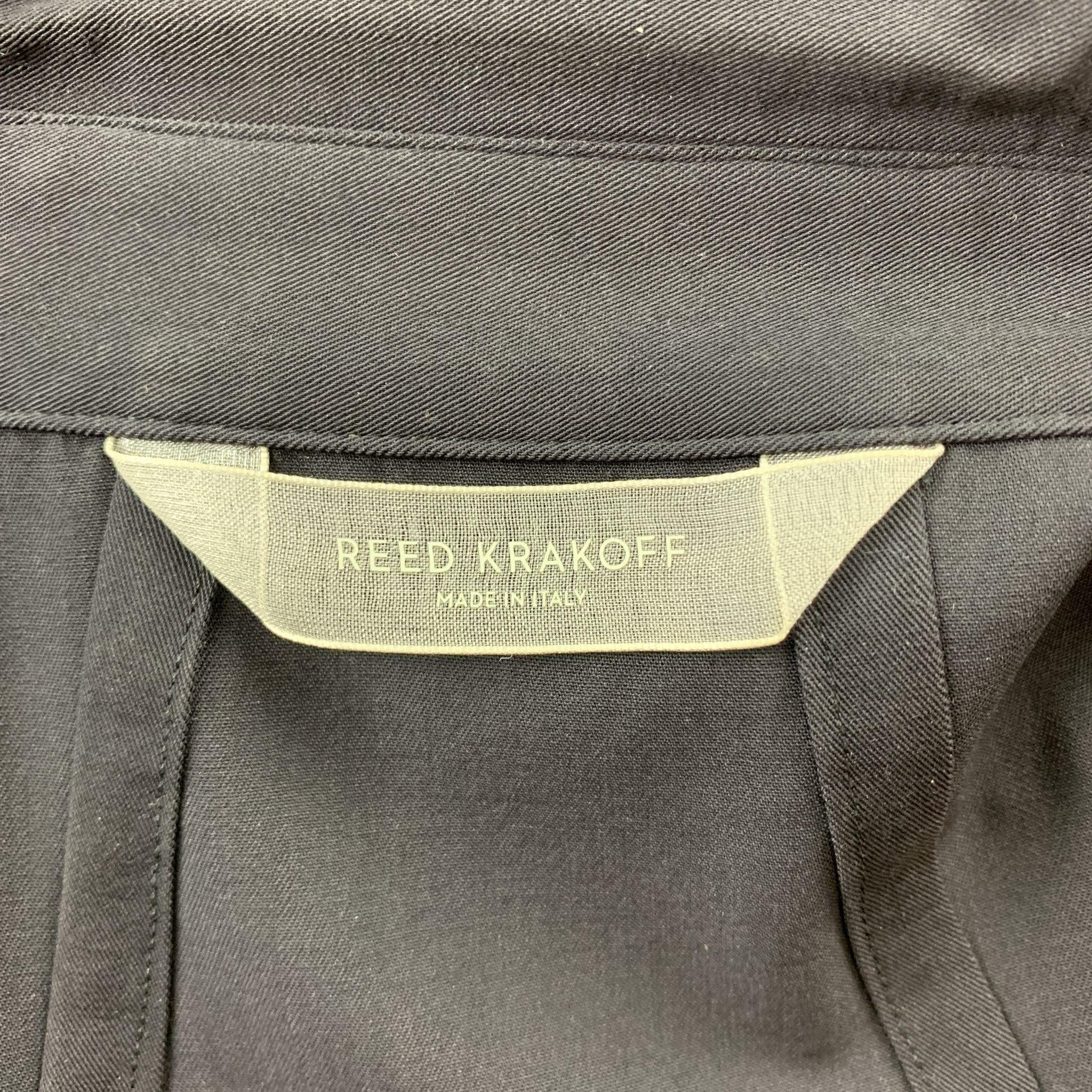 REED KRAKOFF Size 12 Navy Virgin Wool Shirt Dress For Sale 1