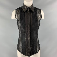 REED KRAKOFF Size 2 Black Silk & Cotton Snake Skin Mixed Fabrics Blouse