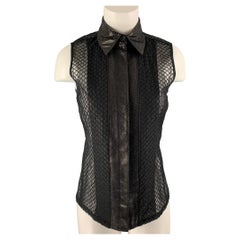 REED KRAKOFF Size 2 Black Silk & Cotton Snake Skin Mixed Fabrics Blouse