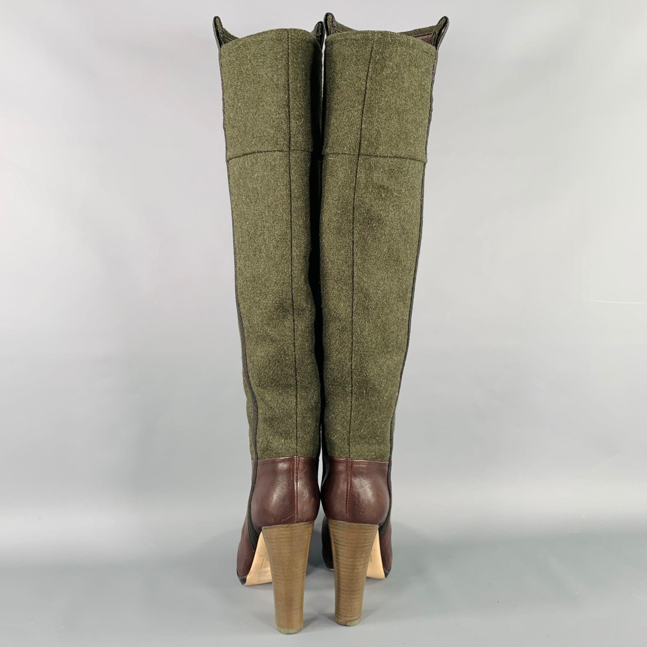 REED KRAKOFF Größe 6.5 Brown Dark Green Leder Pull On Stiefel (Braun) im Angebot