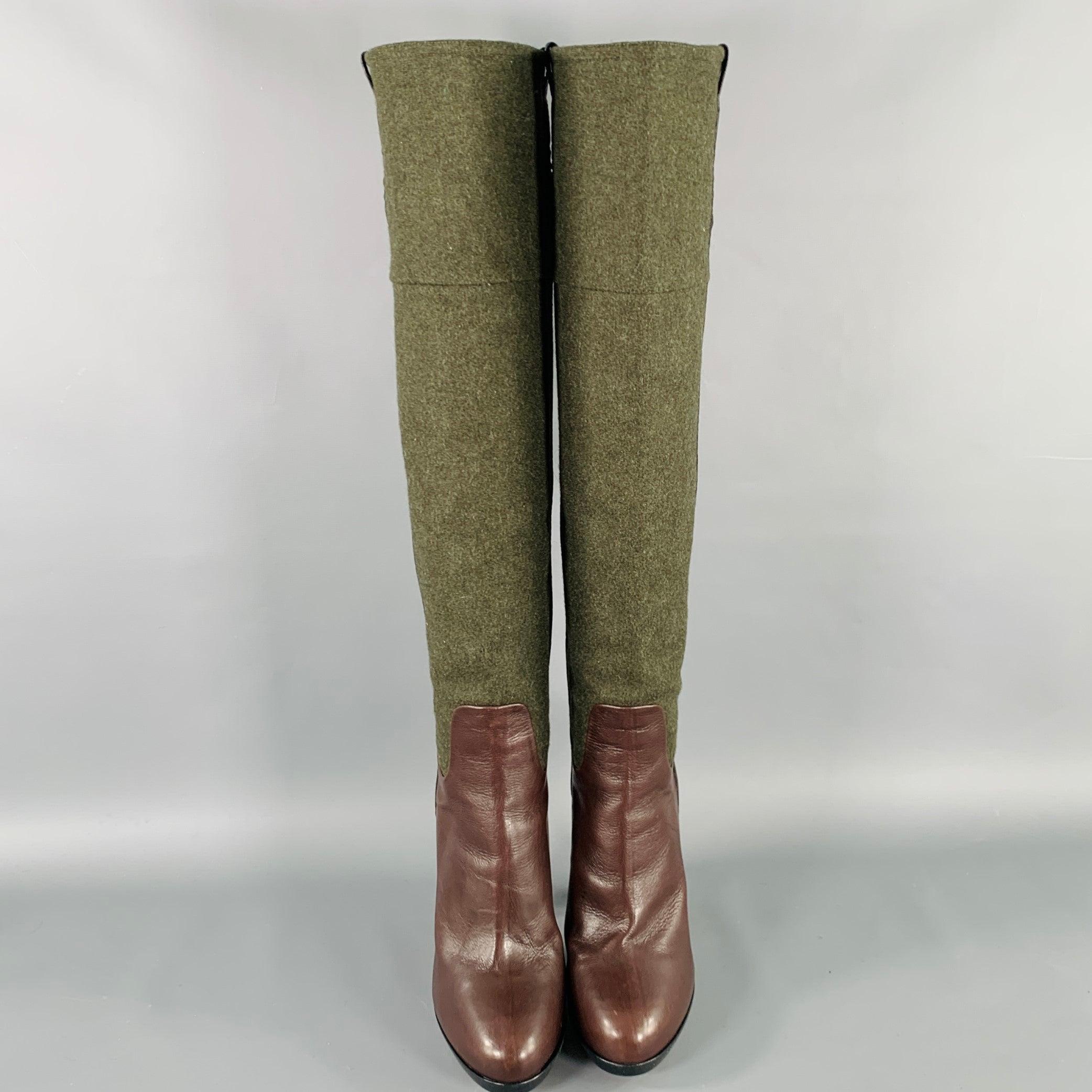 REED KRAKOFF Größe 6.5 Brown Dark Green Leder Pull On Stiefel im Zustand „Gut“ im Angebot in San Francisco, CA