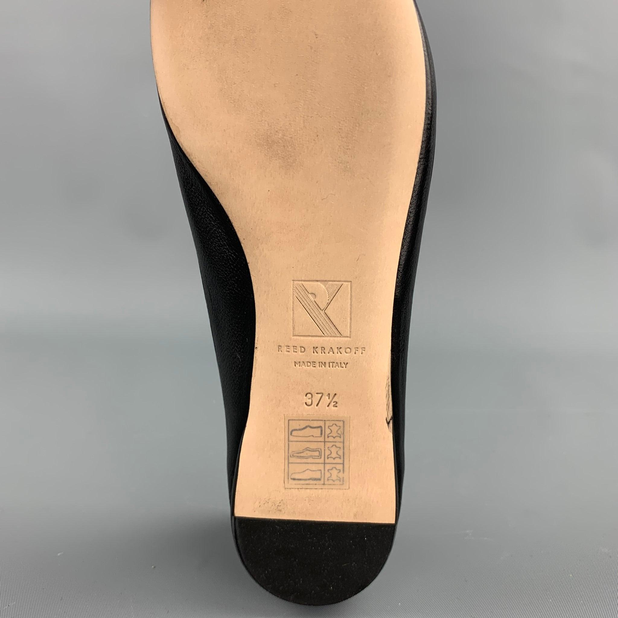REED KRAKOFF Größe 7,5 Schwarz & Beige Zweifarbige flache Lederschuhe mit Zehenkappe aus Leder im Angebot 3