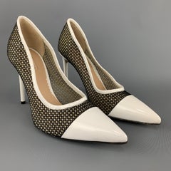 REED KRAKOFF Size 9.5 White Patent Leather Black Mesh Pointed Pumps