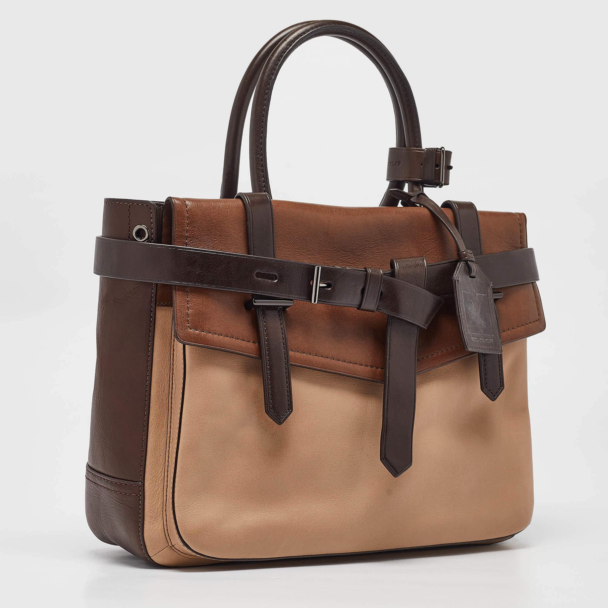 Brown Reed Krakoff Tricolor Leather Gator Boxer II Tote For Sale