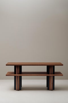 Reed Library Table in Classic Walnut & Black Oxidized Steel by Veermakers