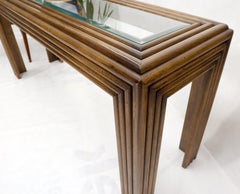 Reed or Rattan Glass Top Mid-Century Modern Console Table