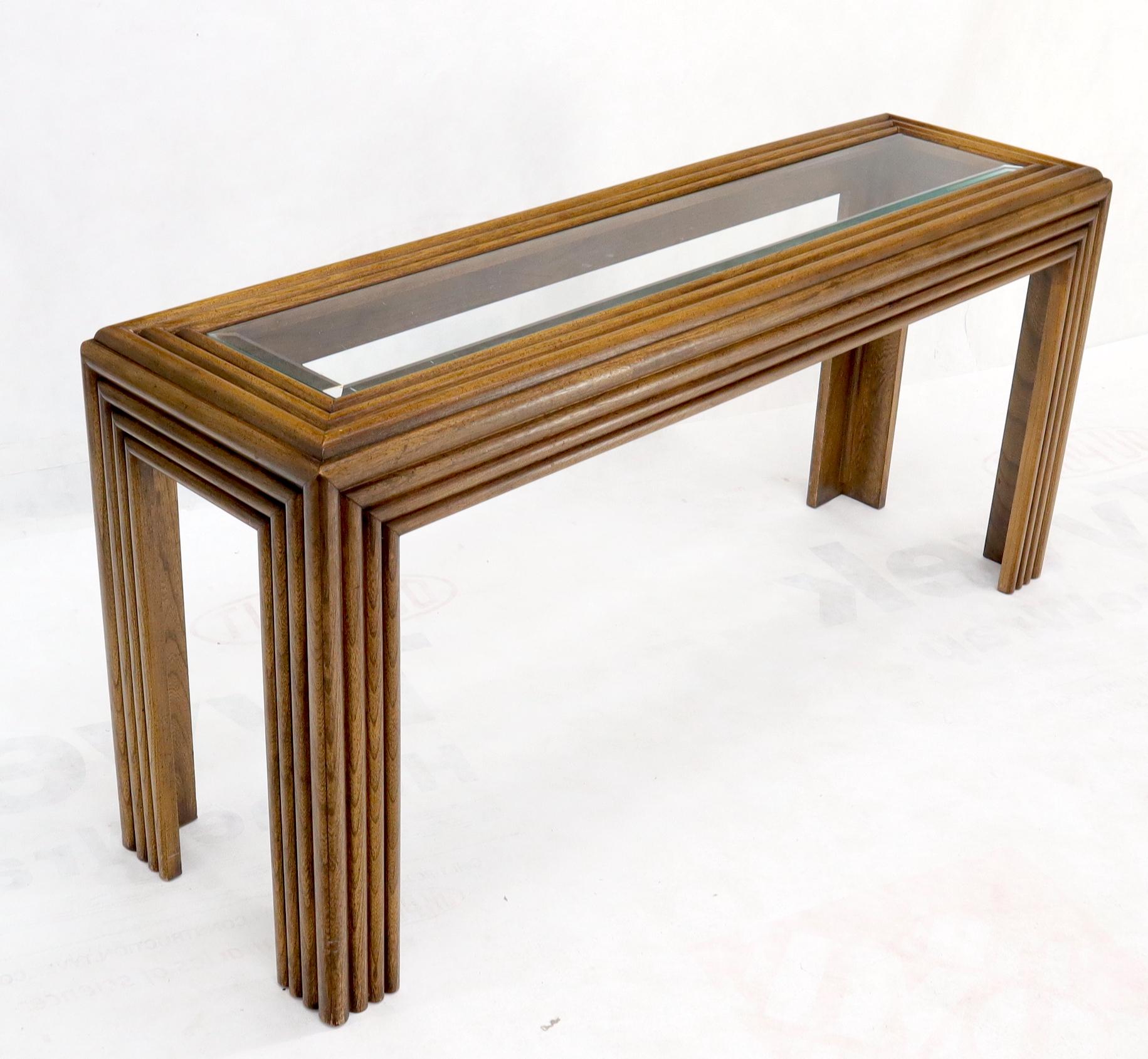 American Reed or Rattan Glass Top Mid-Century Modern Console Table For Sale