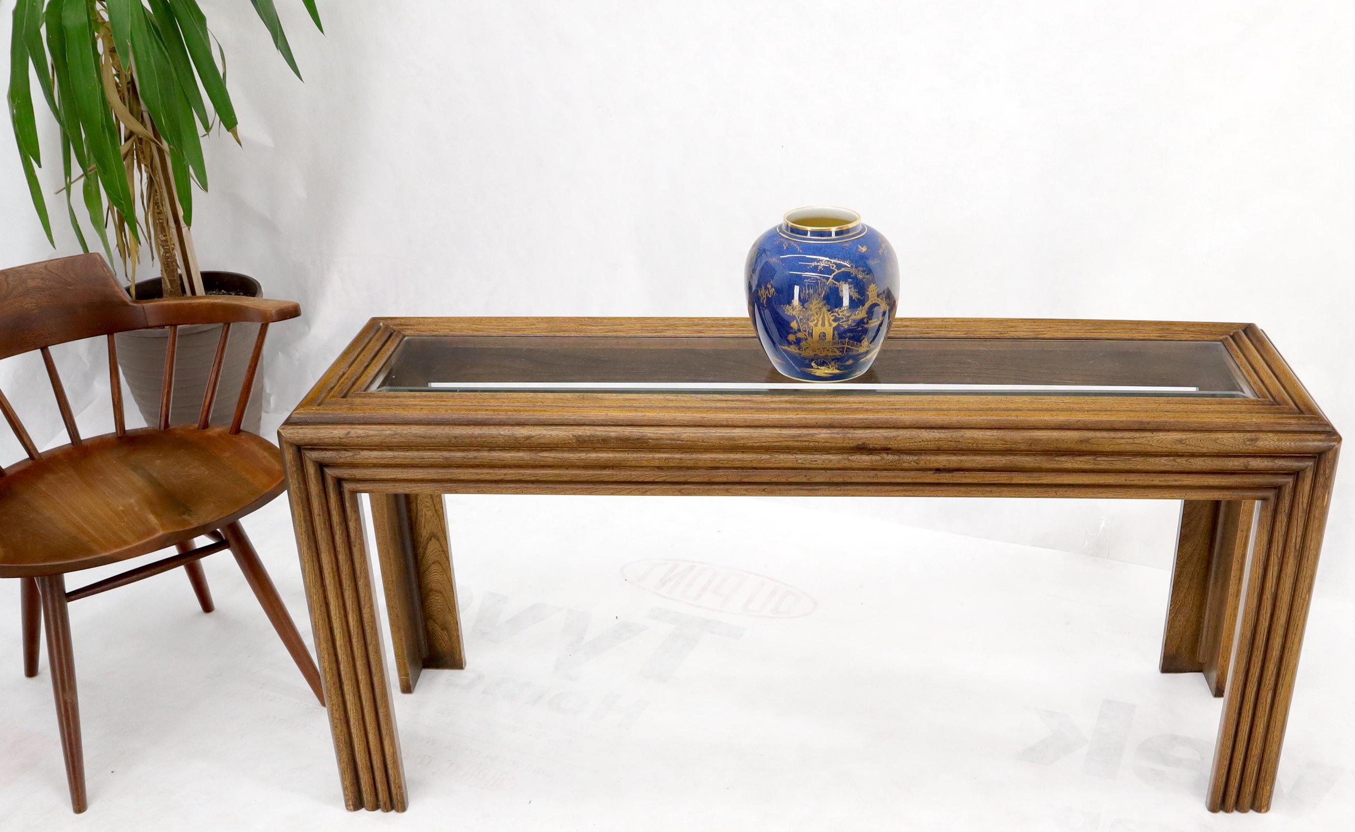 Reed or Rattan Glass Top Mid-Century Modern Console Table In Good Condition For Sale In Rockaway, NJ