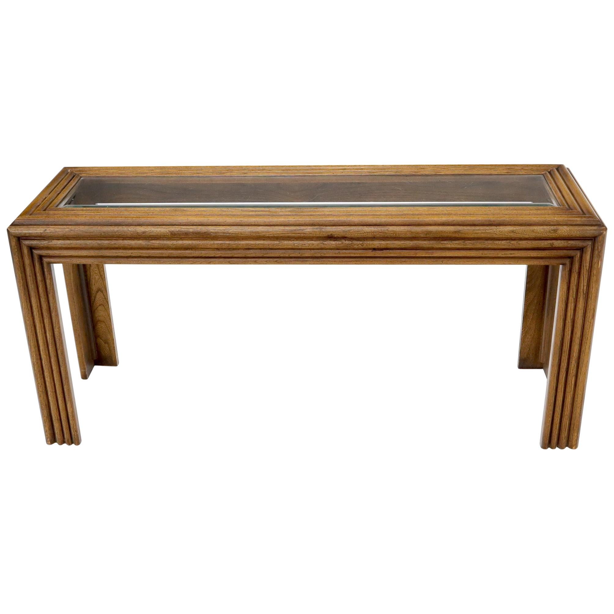 Reed or Rattan Glass Top Mid-Century Modern Console Table For Sale
