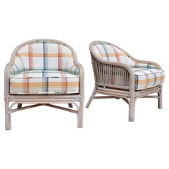 Vintage Reed Rattan Club Chairs, Pair