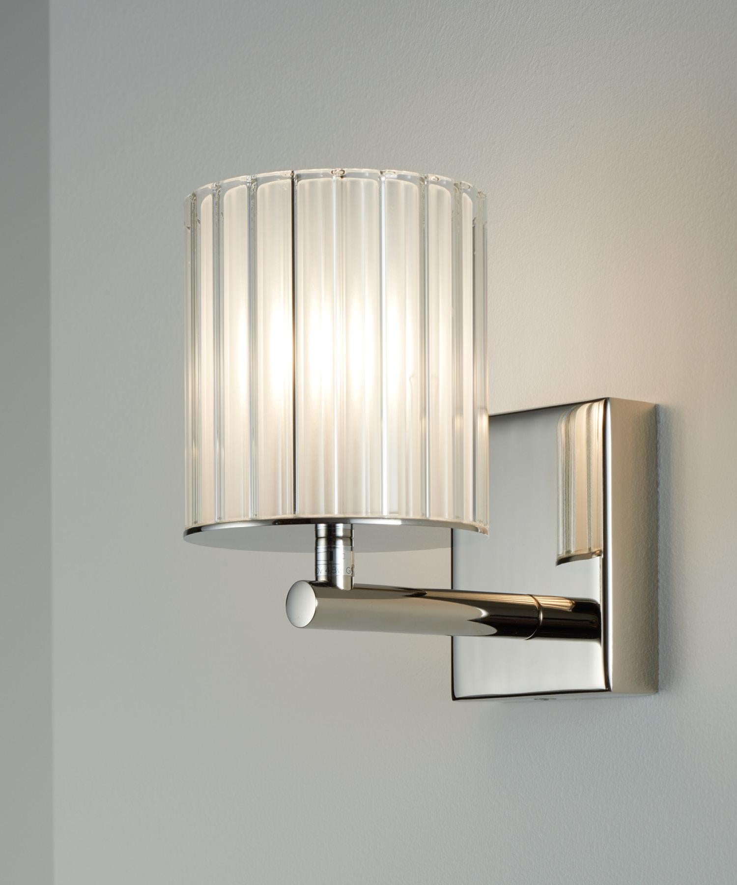 British Flute Wall Light in Polished Nickel with Frosted Glass Diffuser, UL Listed For Sale