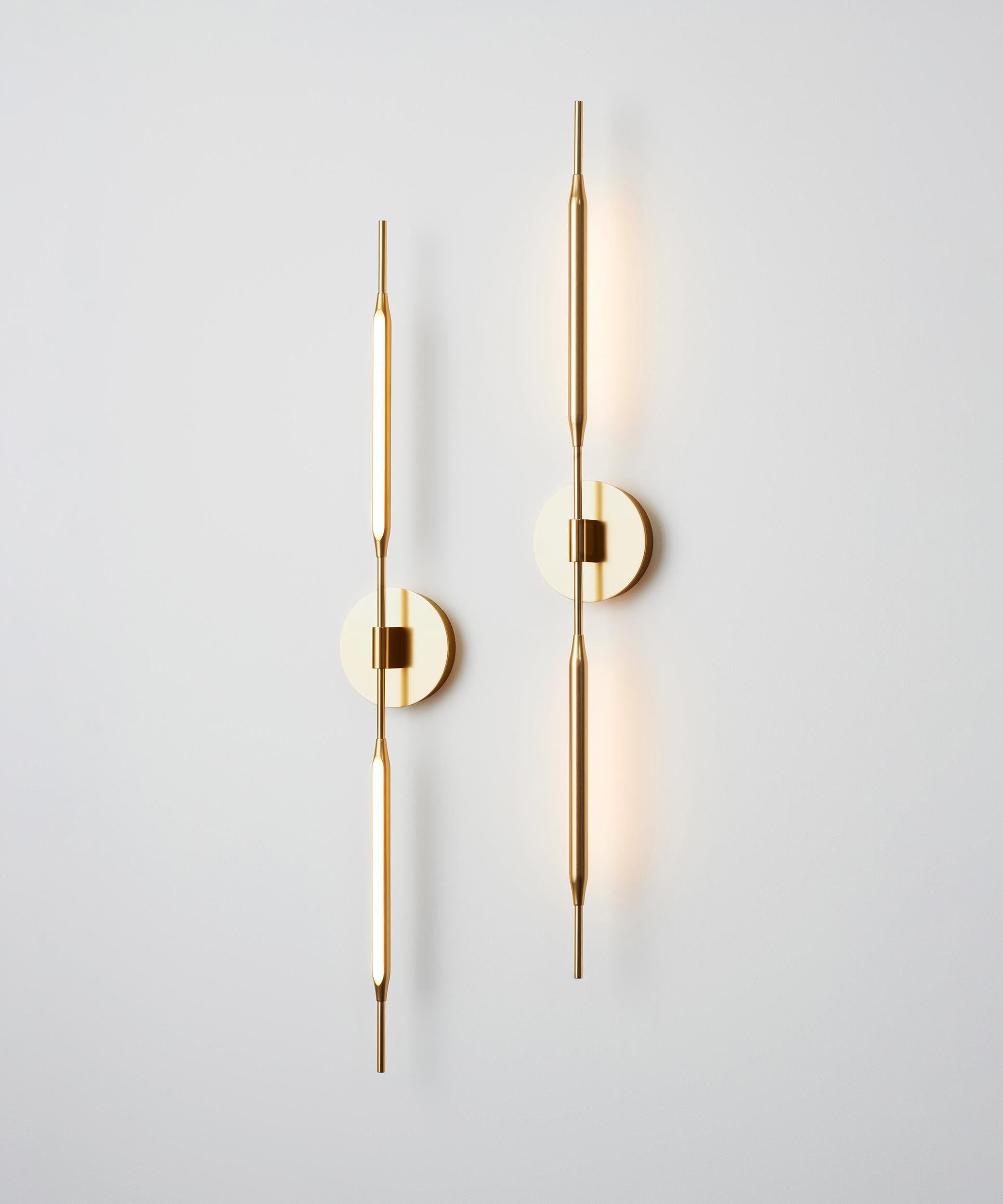 British Reed Wall Light in Brushed Brass Finish, UL Listed For Sale