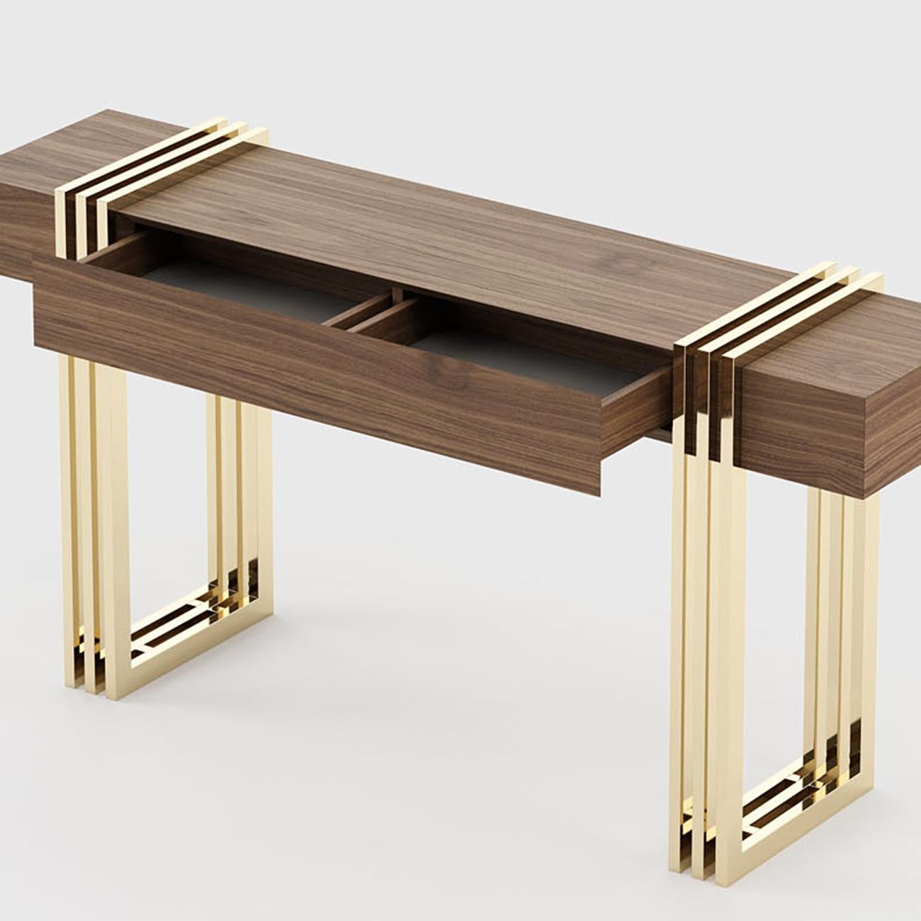 Contemporary Reed Walnut Console Table For Sale