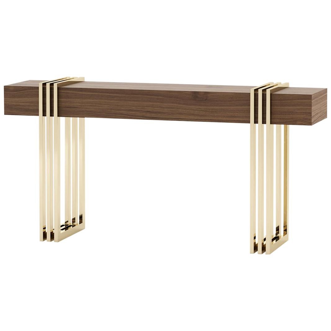 Reed Walnut Console Table For Sale