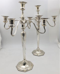 Reed&Barton Pair of Sterling Silver 1907 5-Light Hepplewhite Candelabra Art Deco