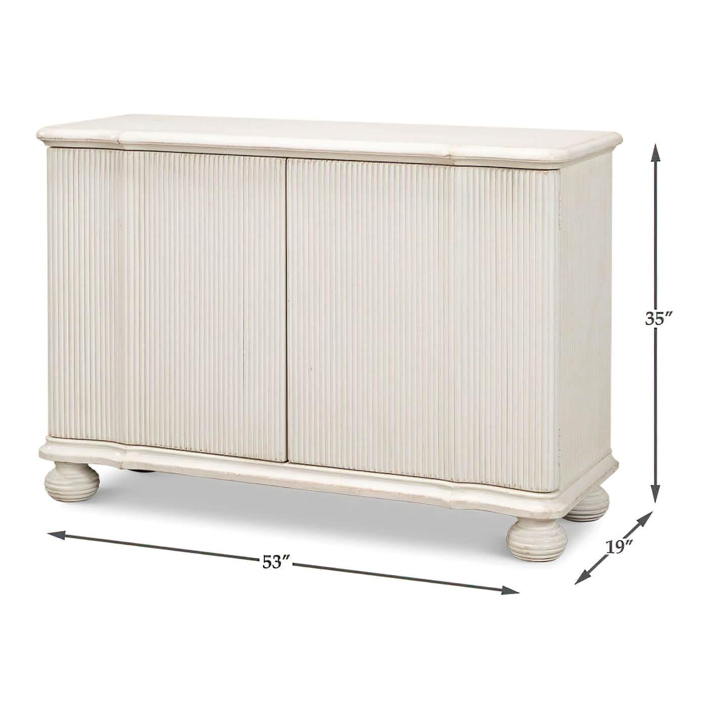Wood Reeded Antique White Cabinet For Sale