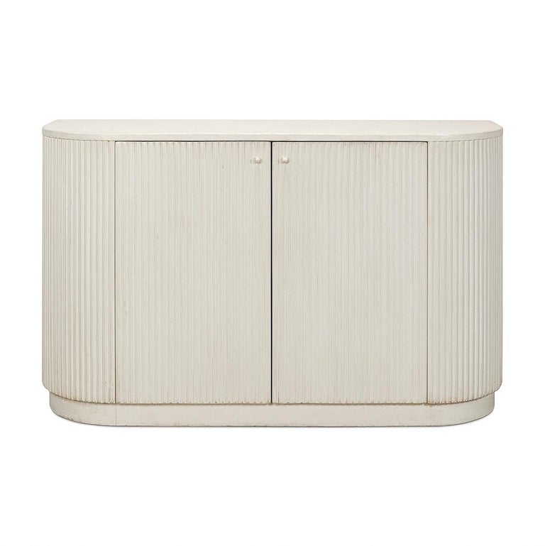 Reeded Antique White Demilune Cabinet For Sale at 1stDibs