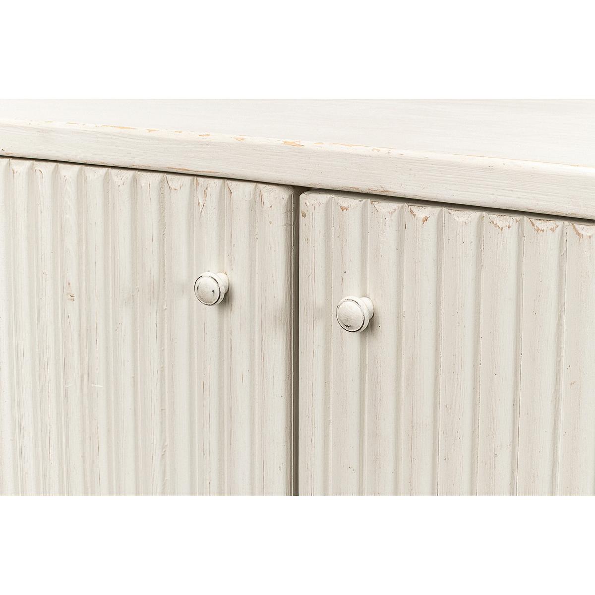 Reeded Antique White Demilune Cabinet For Sale 1