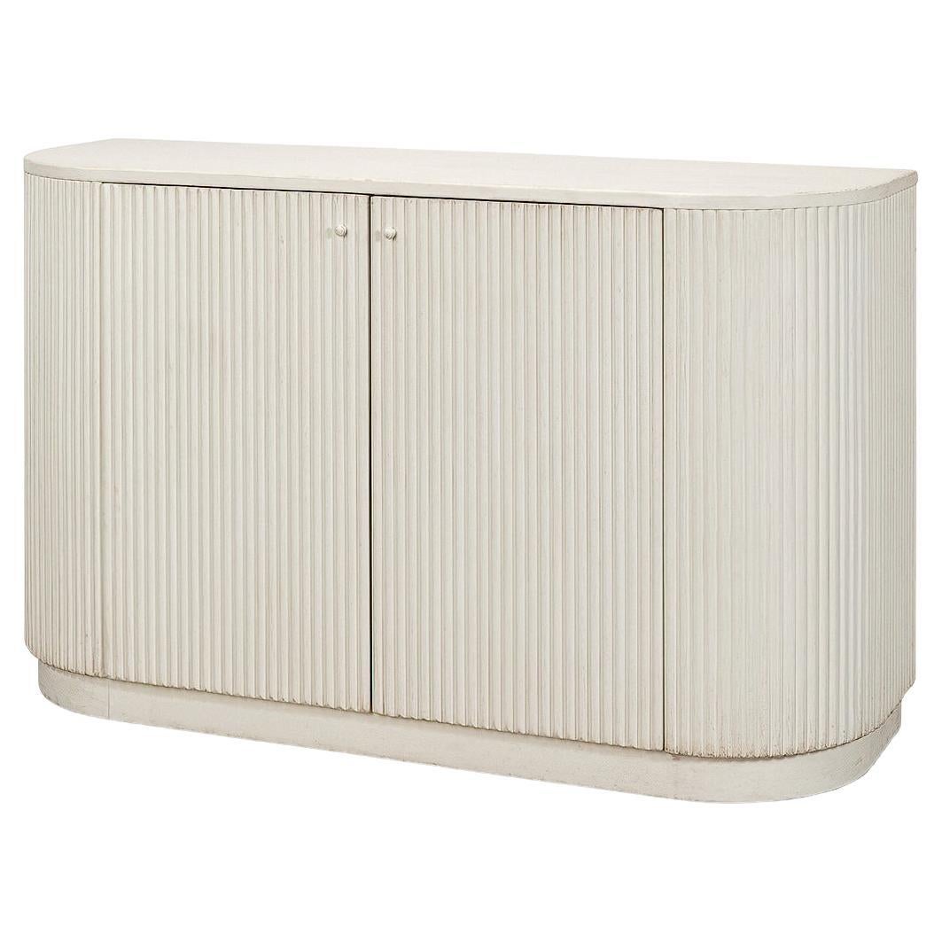 Reeded Antique White Demilune Cabinet For Sale