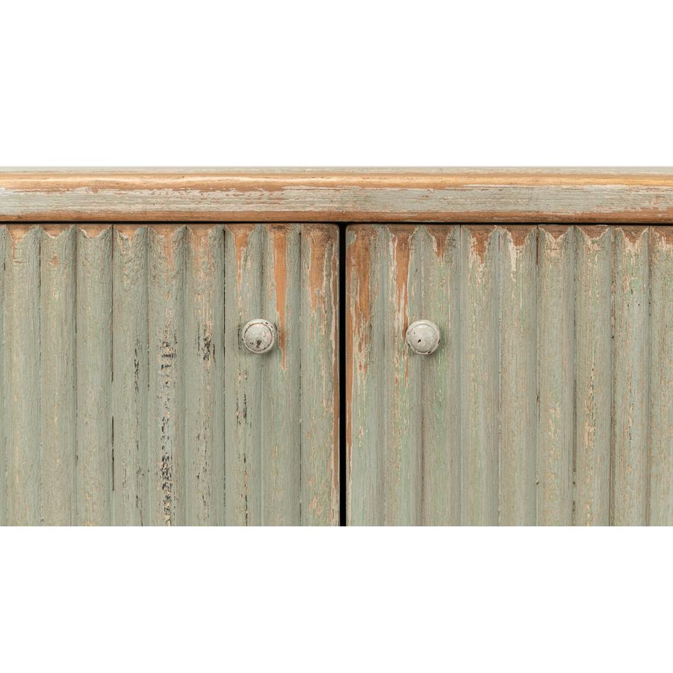 Reeded Antiqued Sage Demilune Cabinet 2
