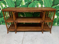 Reeded Bamboo and Woven Rattan Open Shelf Console Table