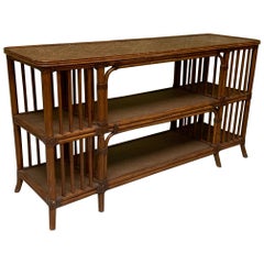 Used Reeded Bamboo and Woven Rattan Open Shelf Console Table