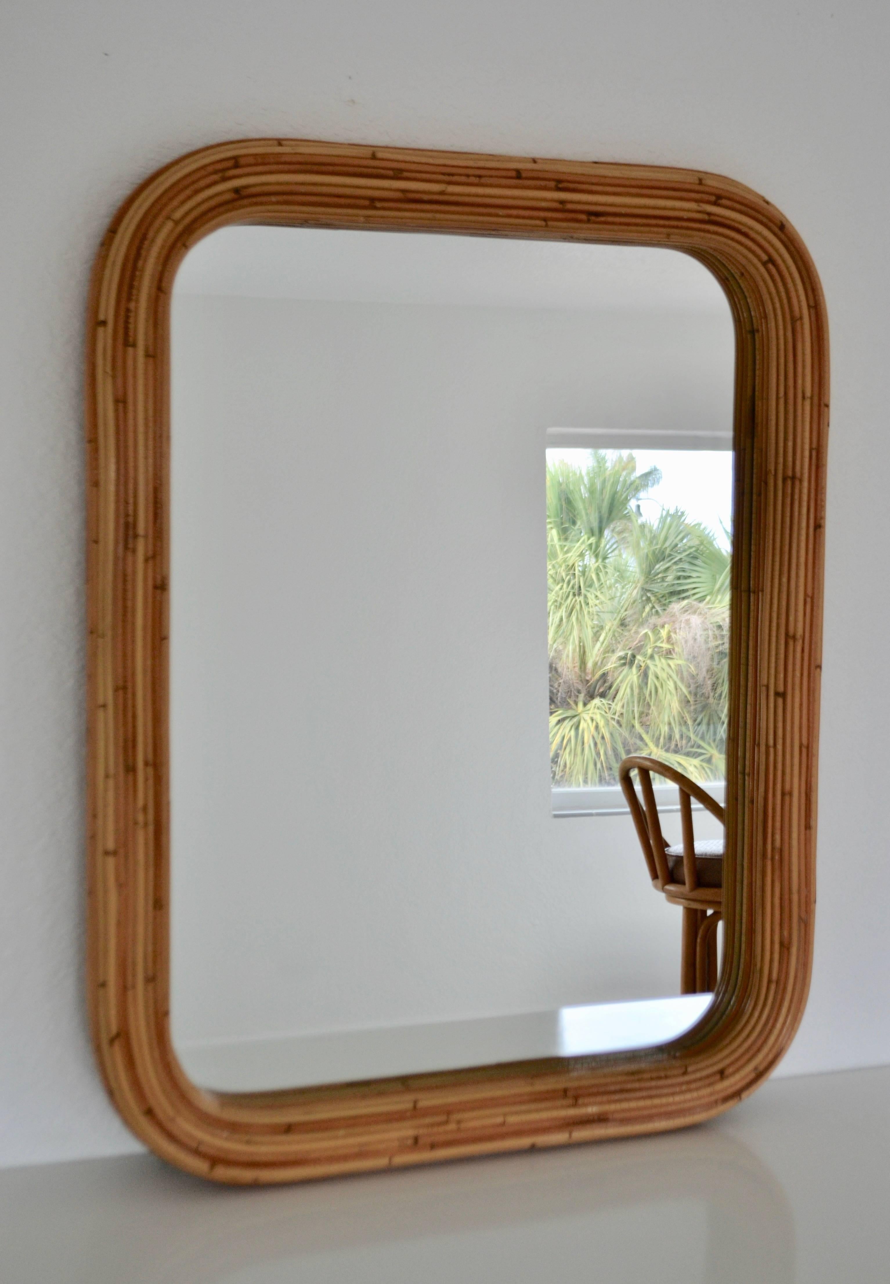 Mid-Century Modern Reeded Bamboo Mirror