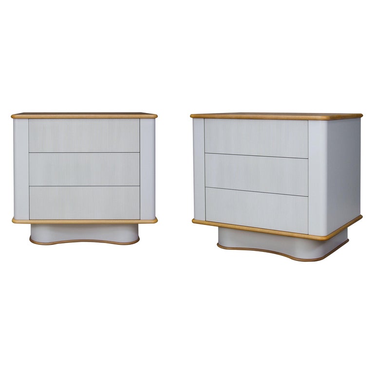 Reeded Bancroft Walnut Bedside End Tables by Chapter & Verse For Sale