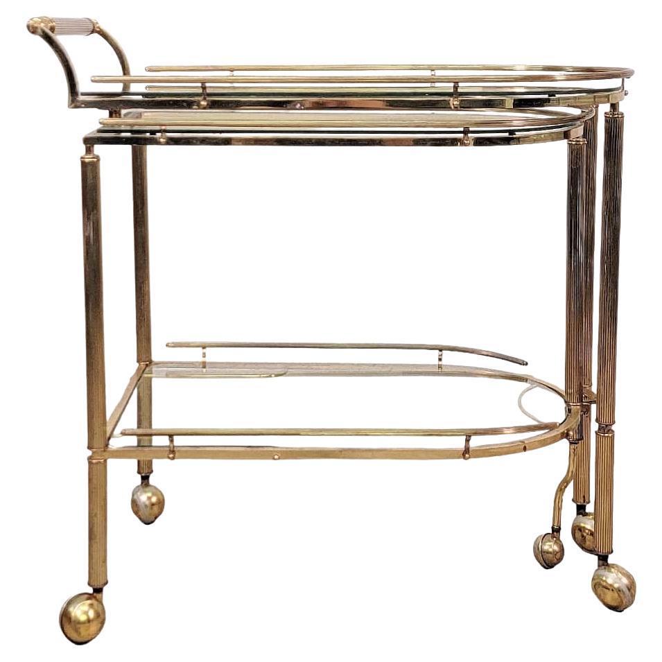 Reeded Brass and Glass Bar Cart - Rolling and Expandable  For Sale