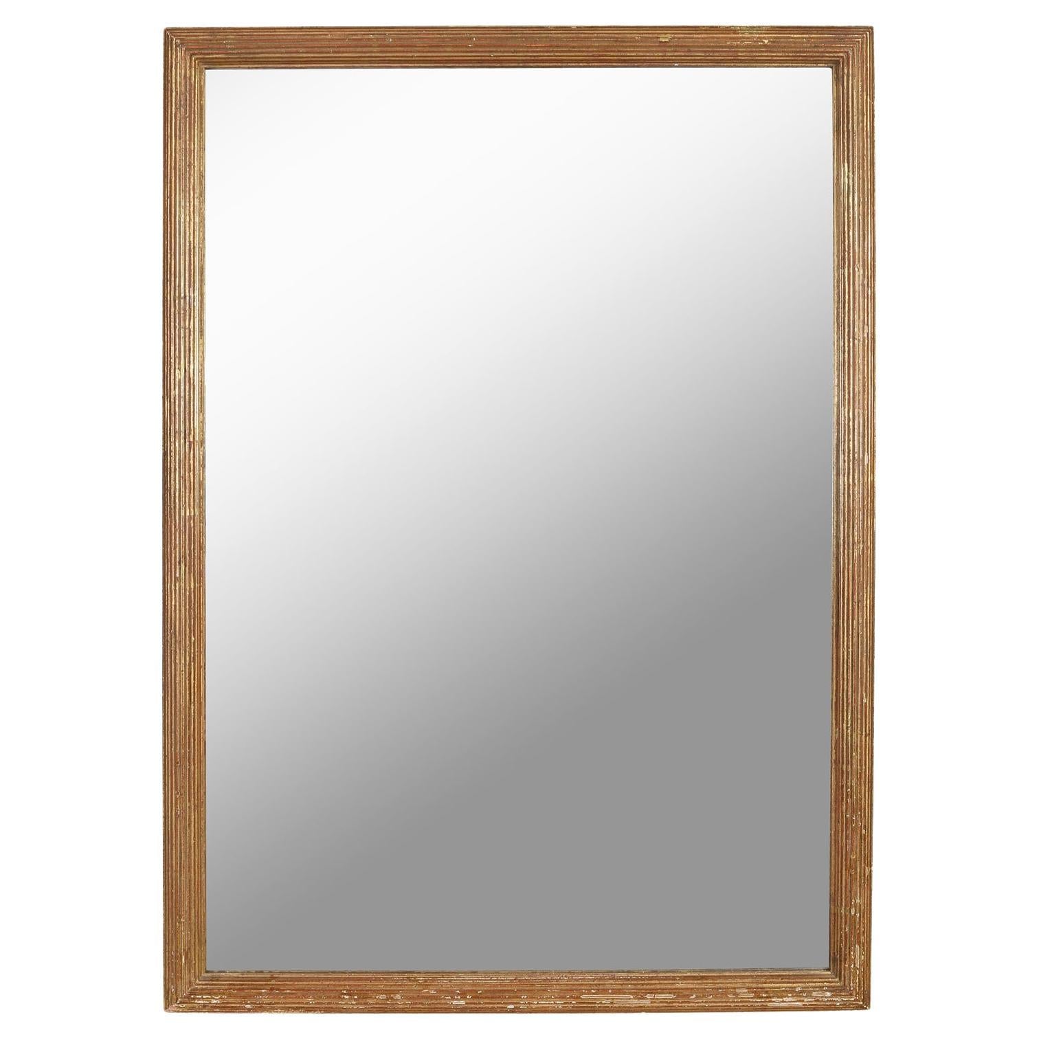 Reeded Carved Gilt Wood Rectangular Mirror For Sale at 1stDibs