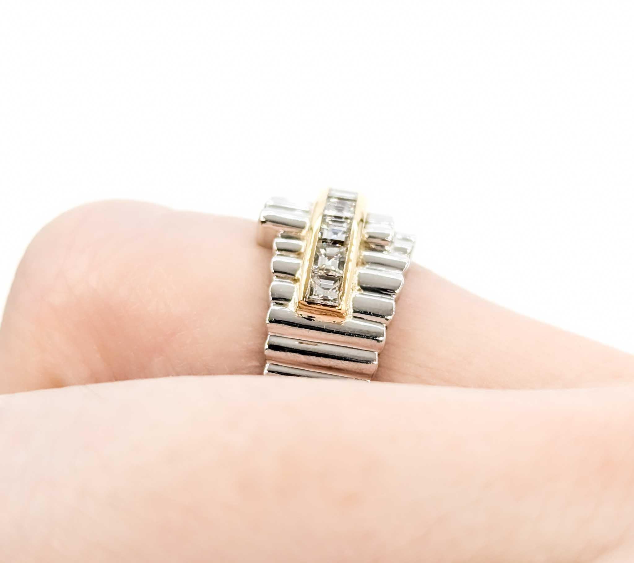 Princess Cut Reeded Channel Set Diamond Ring in Platinum For Sale