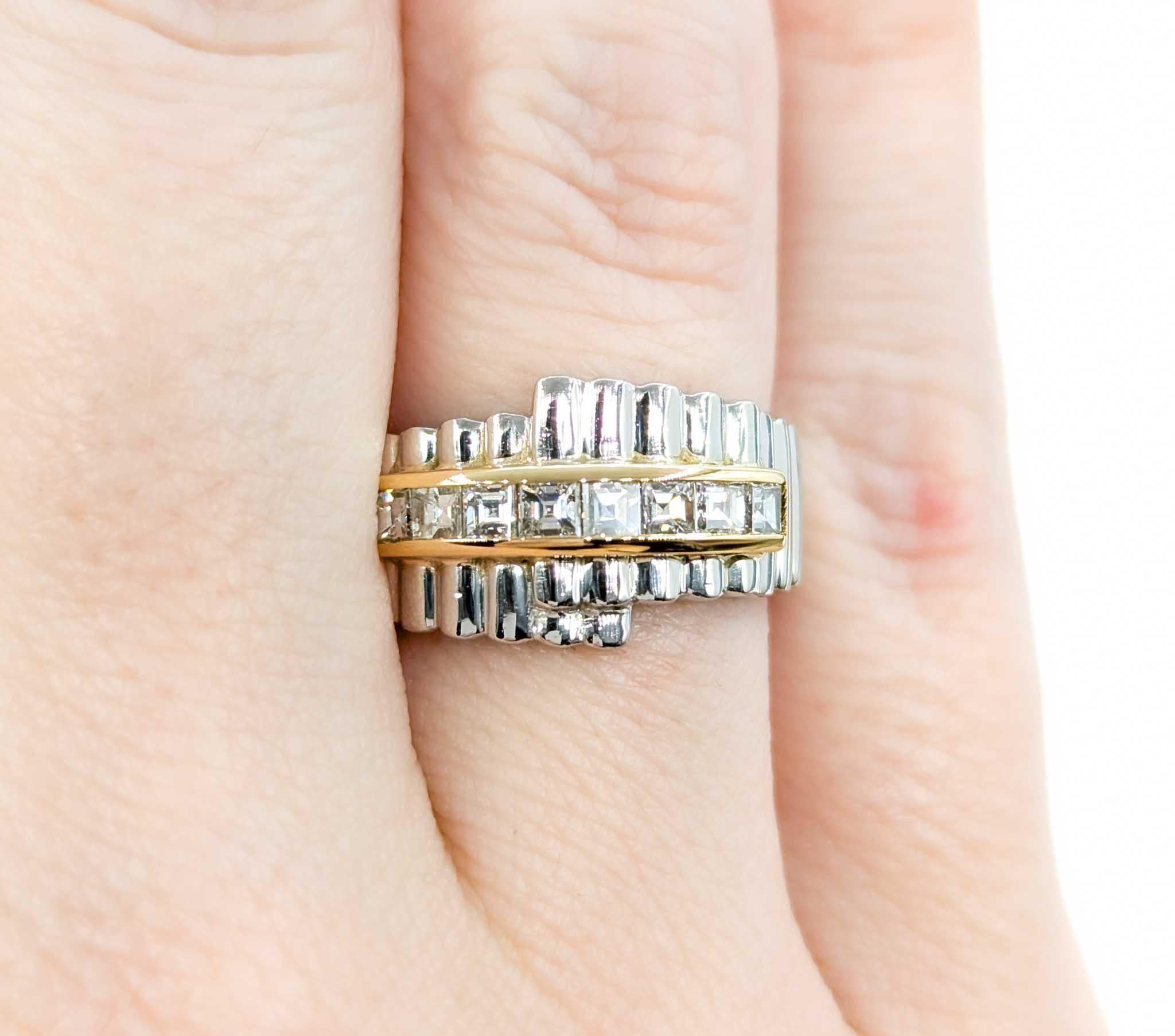 Women's Reeded Channel Set Diamond Ring in Platinum For Sale
