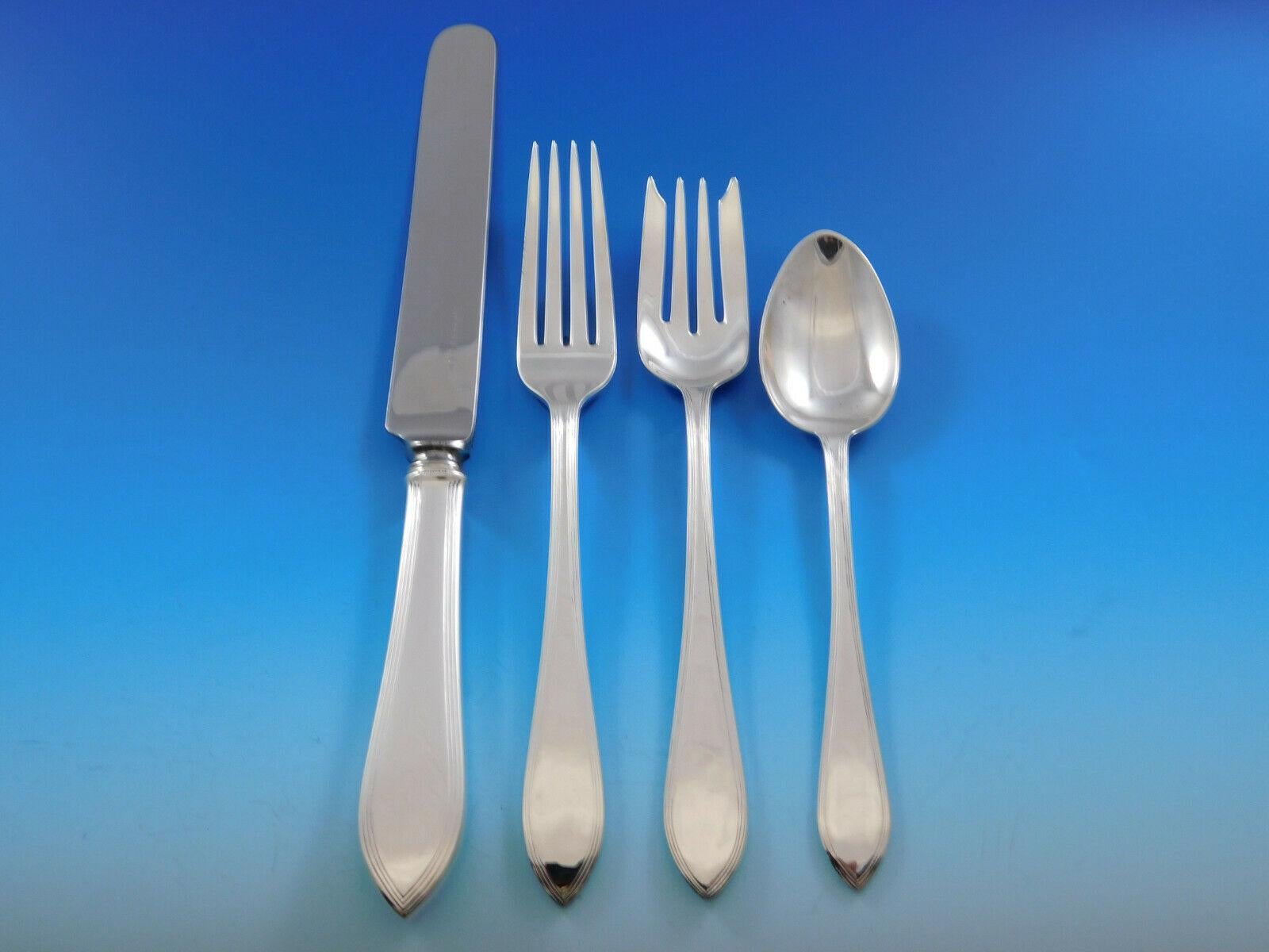 Reeded Edge by Tiffany Sterling Silver Flatware Set for 12 Service 99 Pcs Dinner In Excellent Condition For Sale In Big Bend, WI