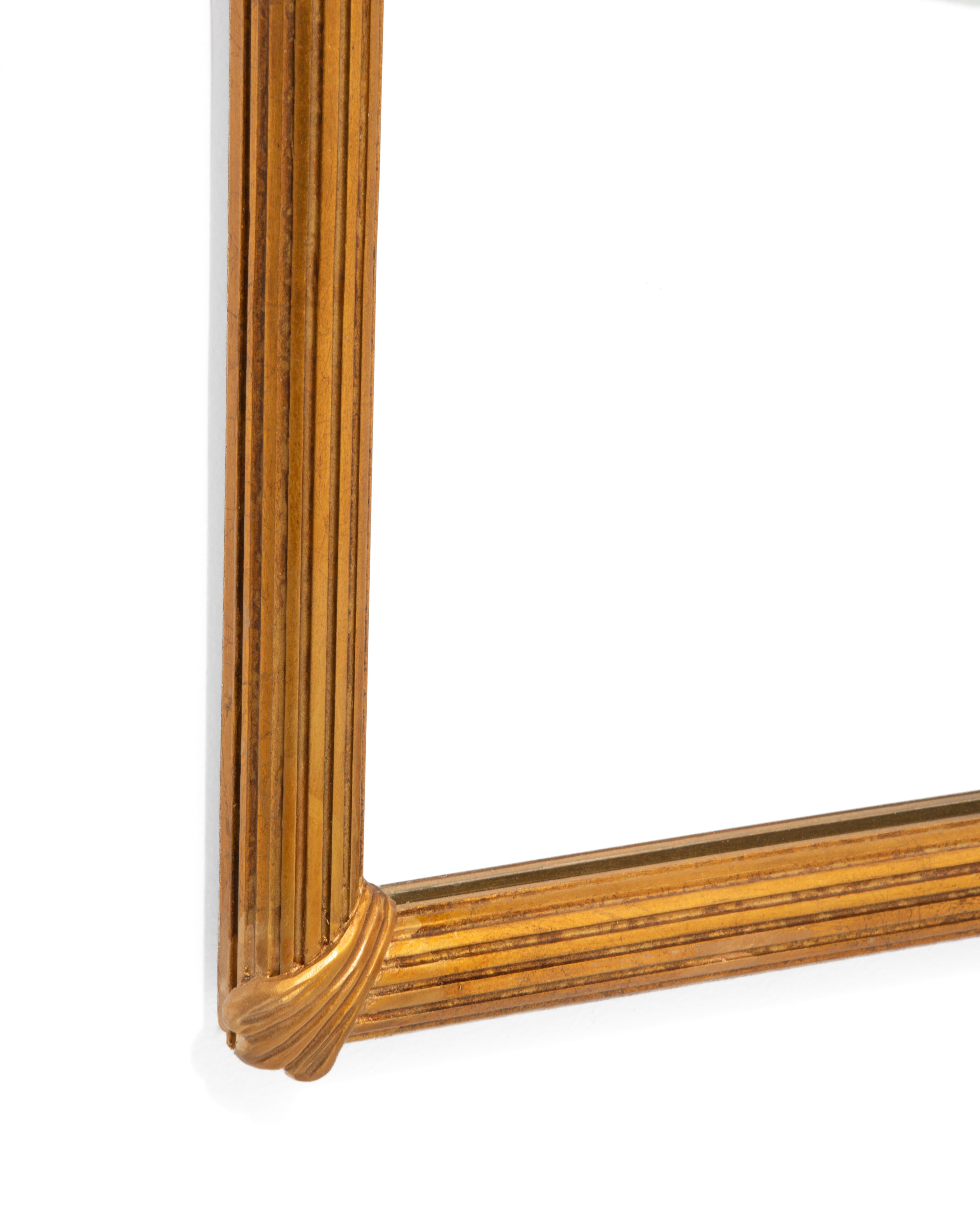 Reeded Gilt Acanthus Leaf Neoclassical Italian Carved Plaster Wood Mirror 1950s For Sale 5