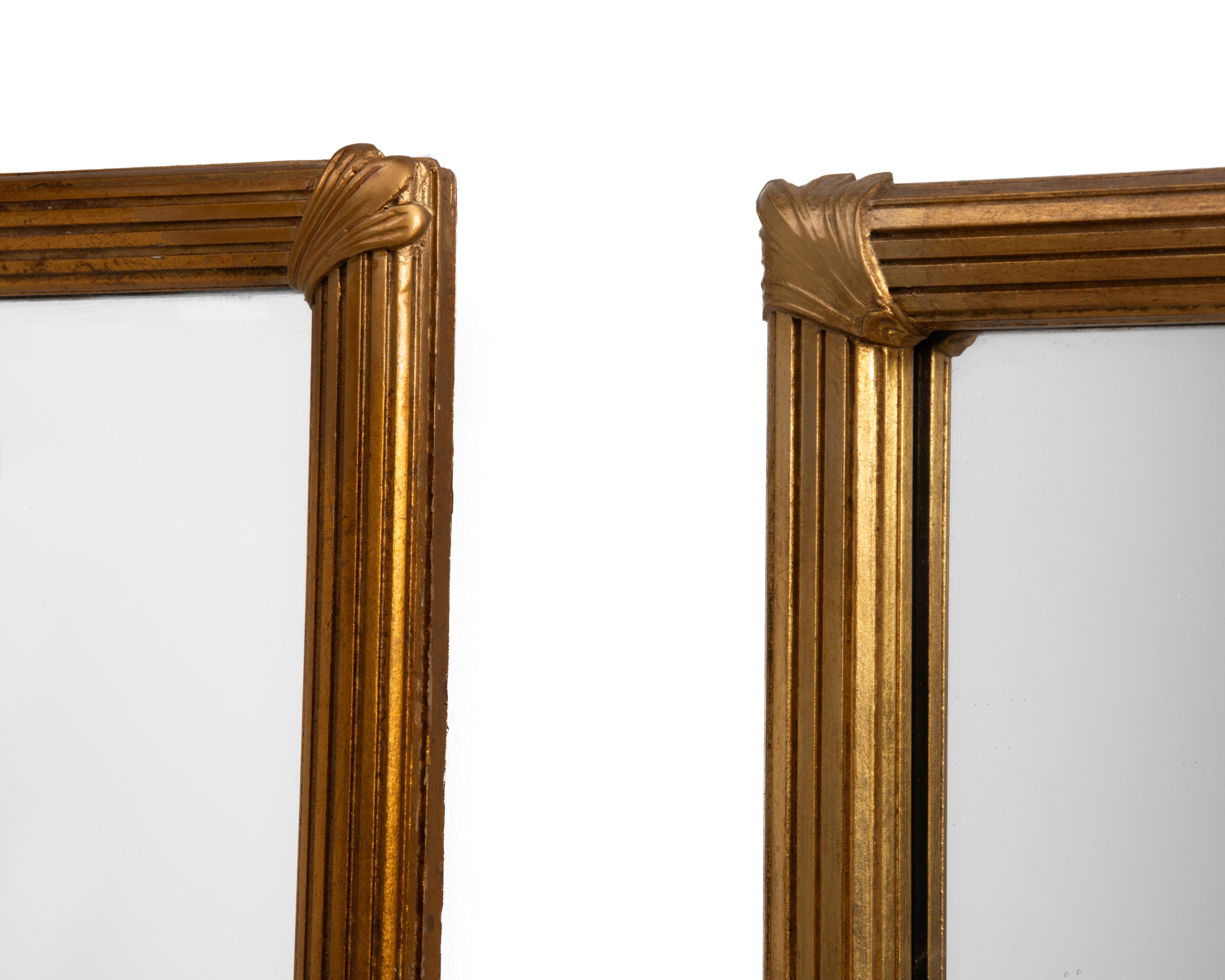 Reeded Gilt Acanthus Leaf Neoclassical Italian Carved Plaster Wood Mirror 1950s For Sale 12
