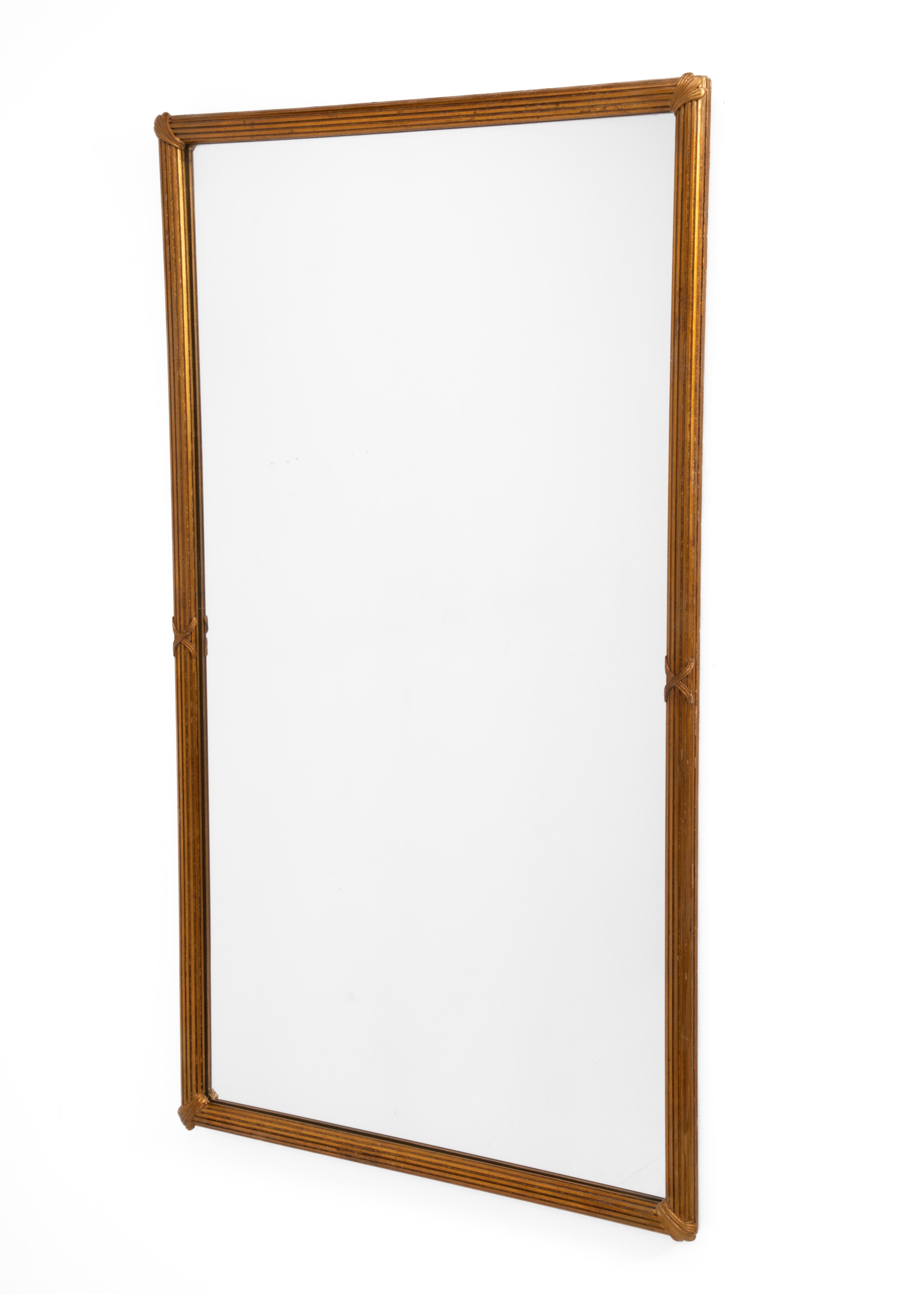 Neoclassical Revival Reeded Gilt Acanthus Leaf Neoclassical Italian Carved Plaster Wood Mirror 1950s For Sale