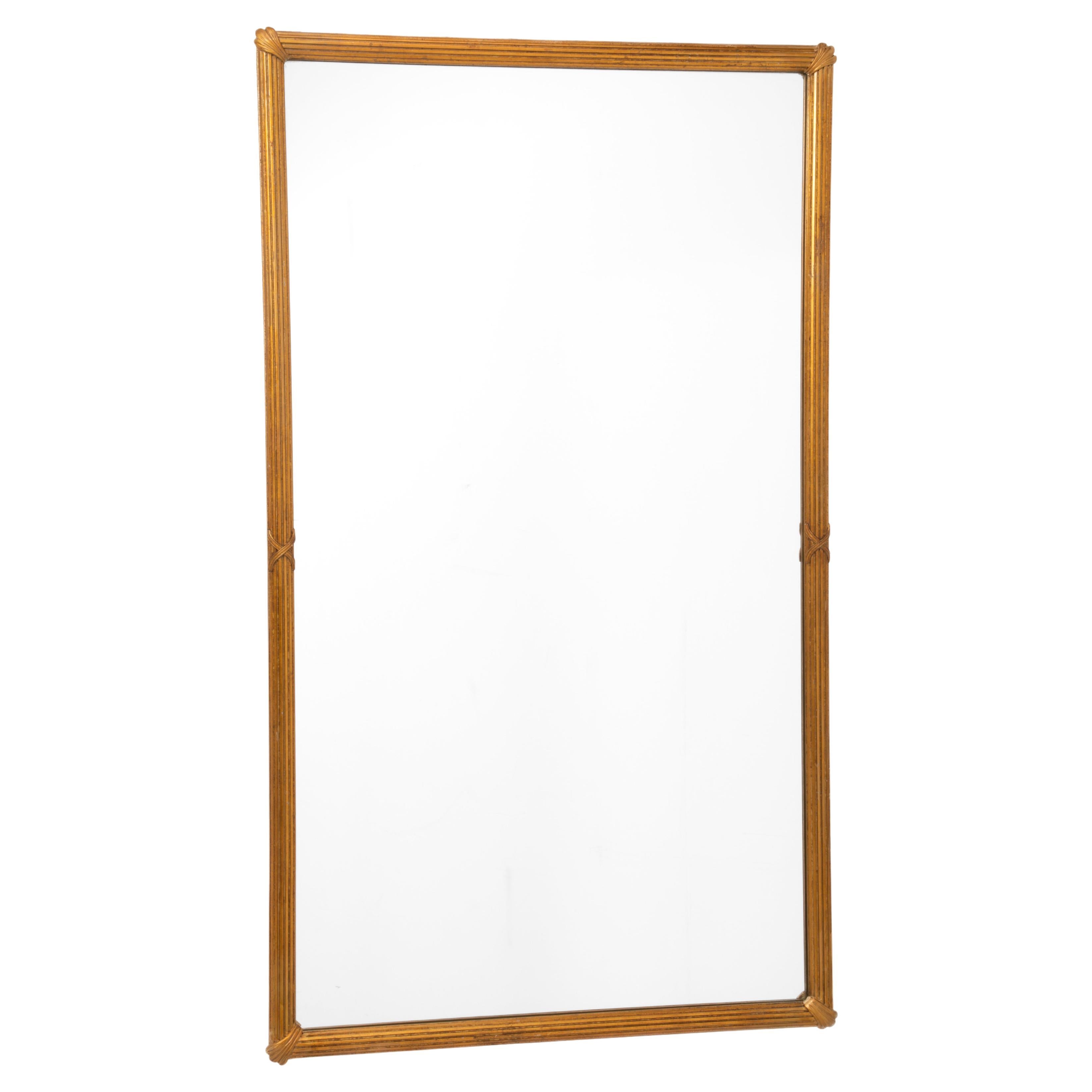 Reeded Gilt Acanthus Leaf Neoclassical Italian Carved Plaster Wood Mirror 1950s