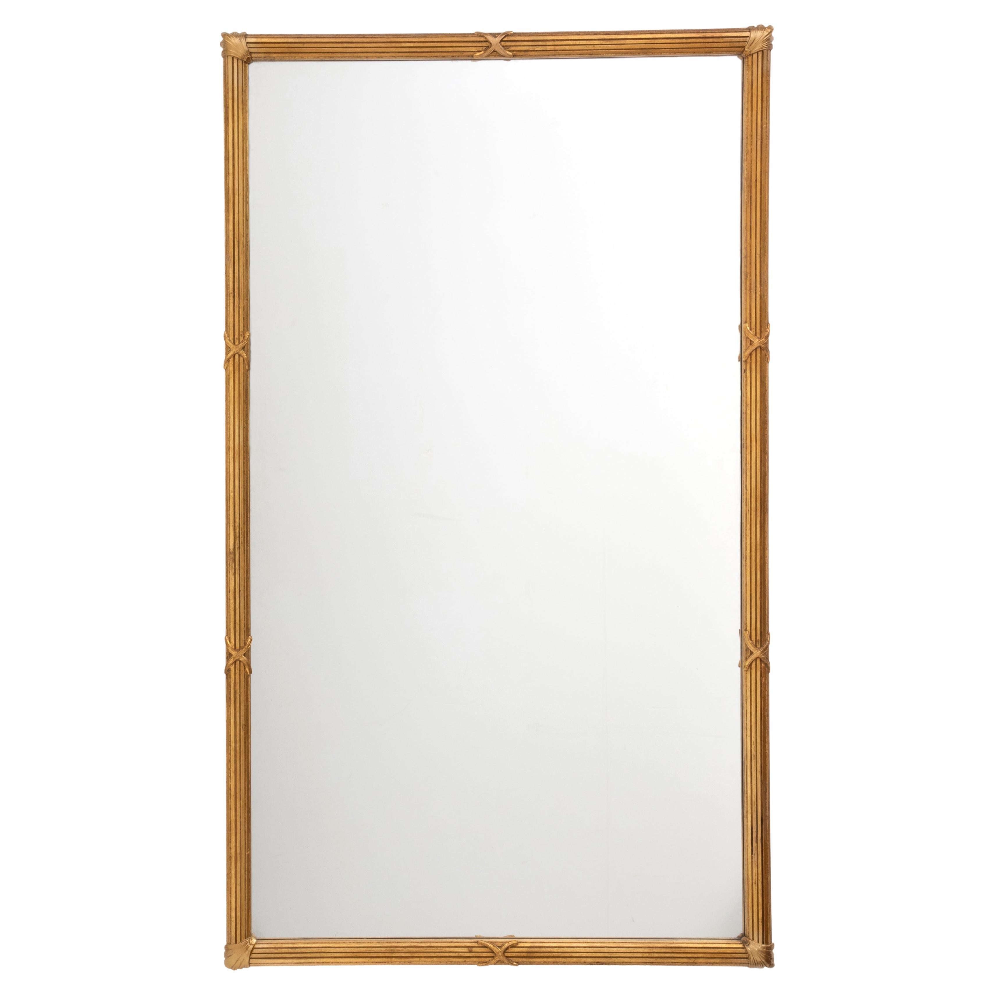 Reeded Gilt Acanthus Leaf Neoclassical Italian Carved Plaster Wood Mirror 1950s For Sale
