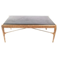 Reeded Gilt Deco Style Coffee Table With Black Marble Top