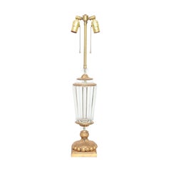 Reeded Glass Vase-Form Lamp with Gilt Accents