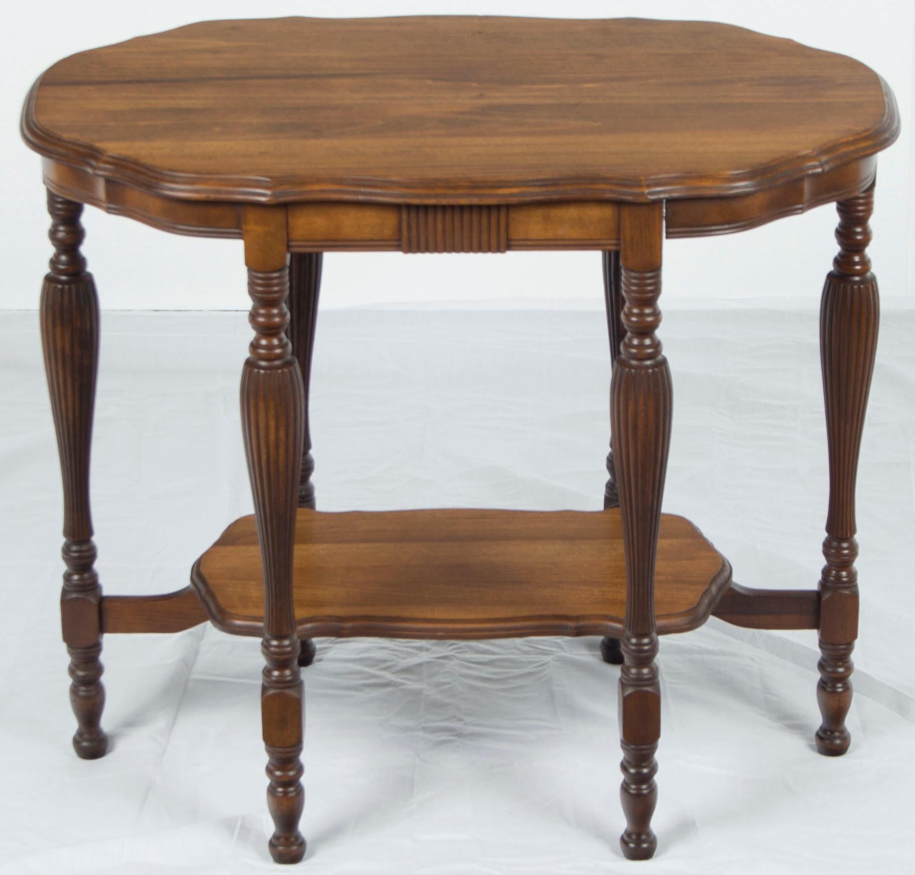 Reeded Leg Shaped Top Mahogany Two-Tier Accent Side Table 4