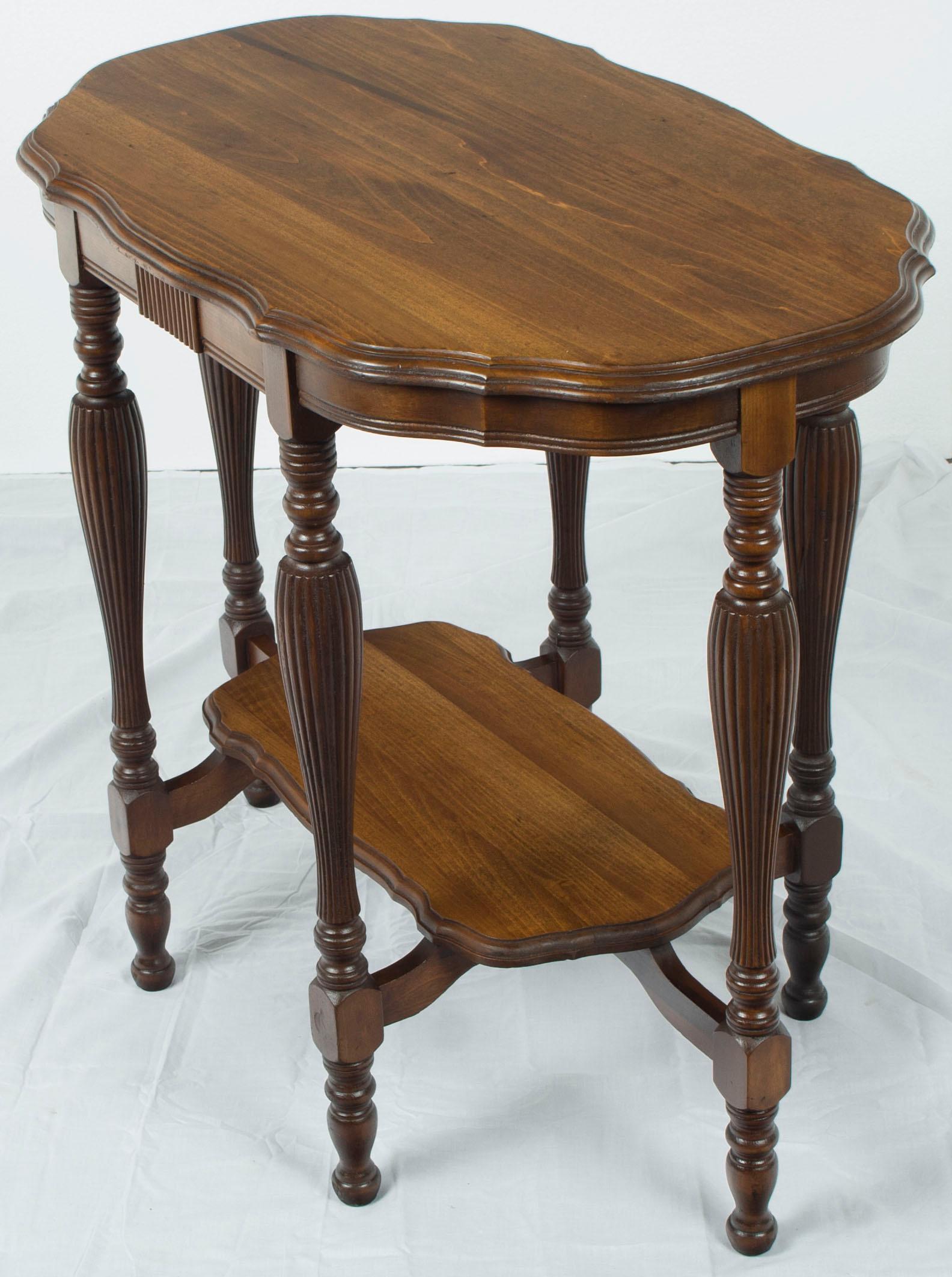 English Reeded Leg Shaped Top Mahogany Two-Tier Accent Side Table