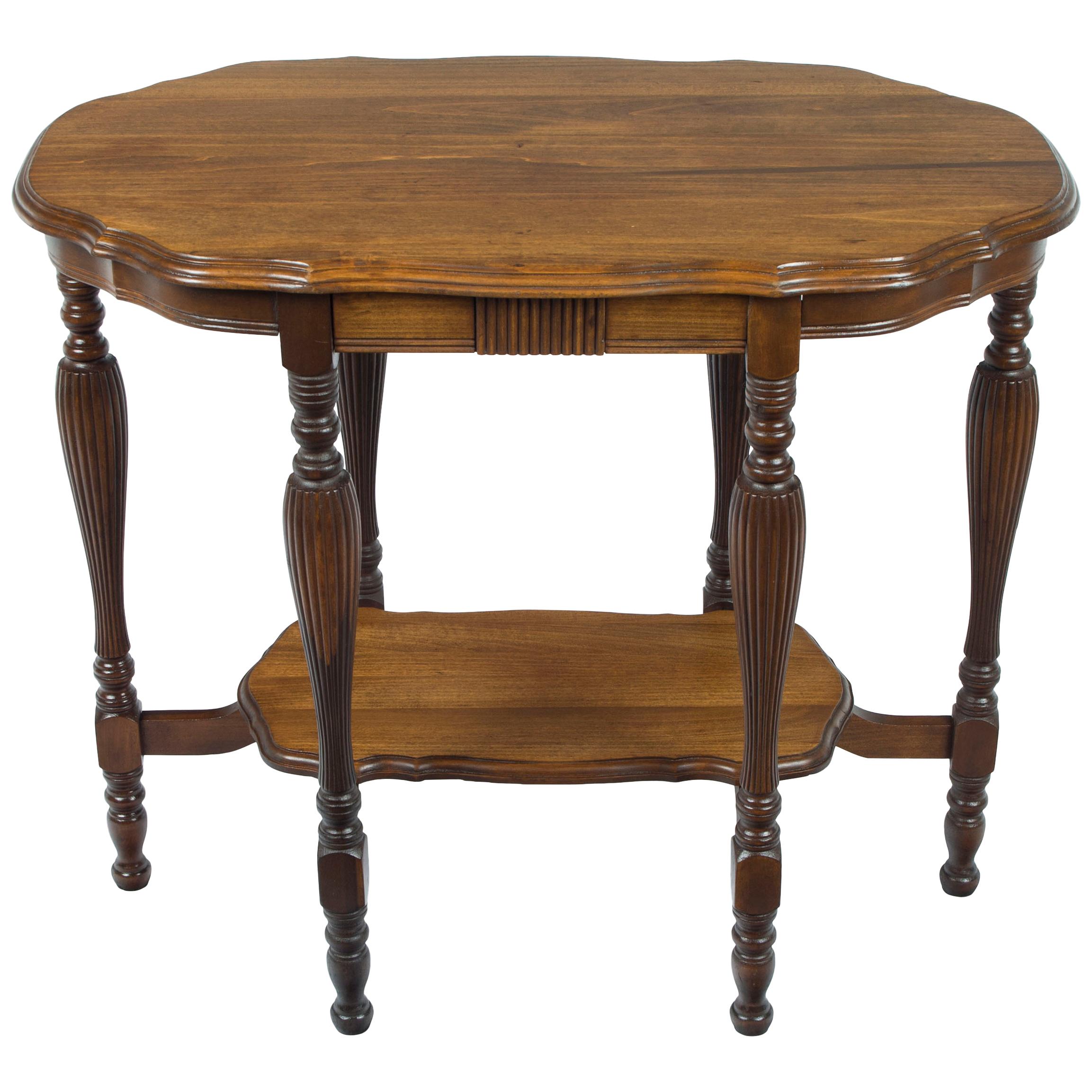 Reeded Leg Shaped Top Mahogany Two-Tier Accent Side Table