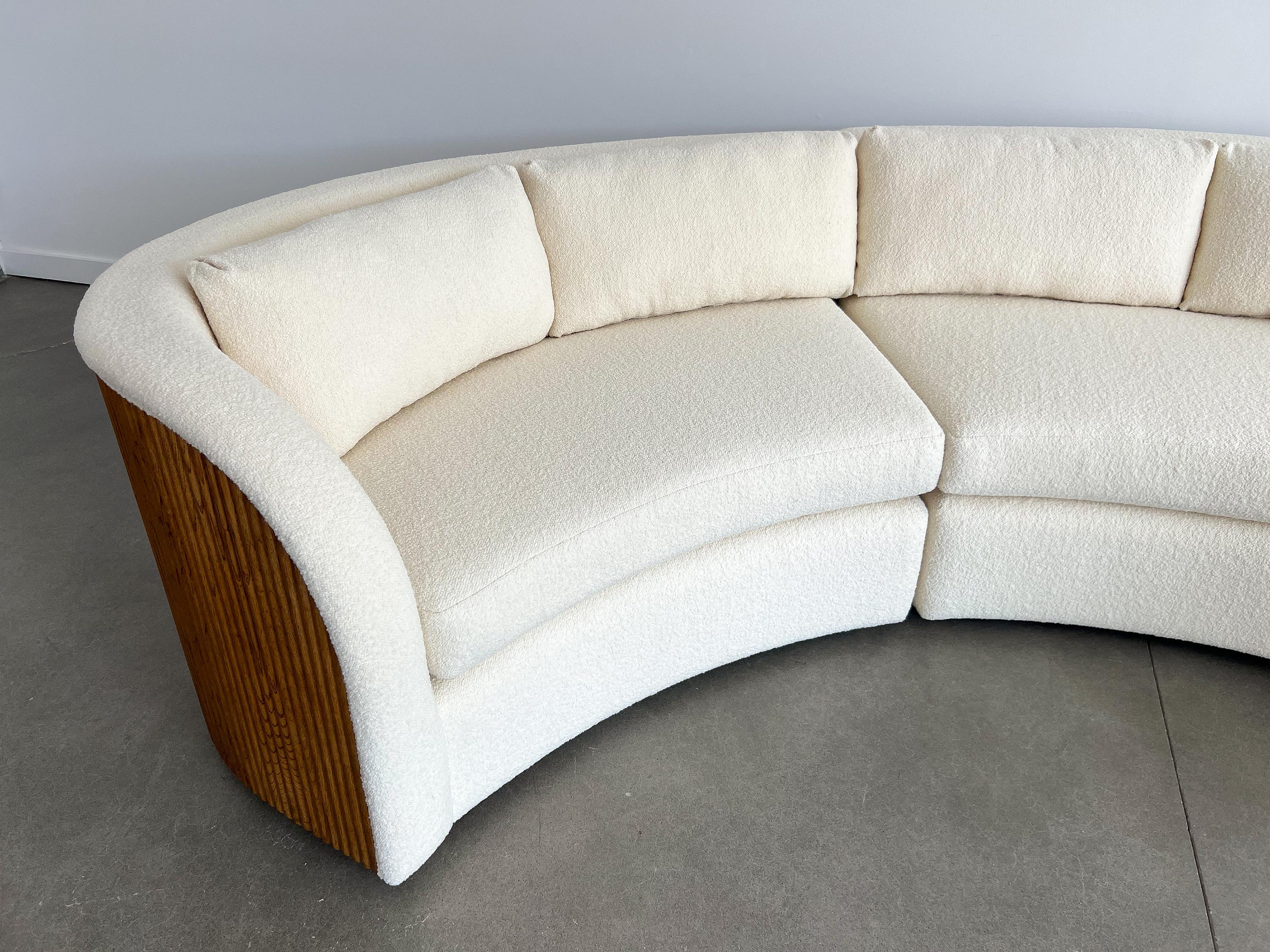 Reeded Oak Wrapped Three Piece Sectional Sofa in Cream Bouclé 8